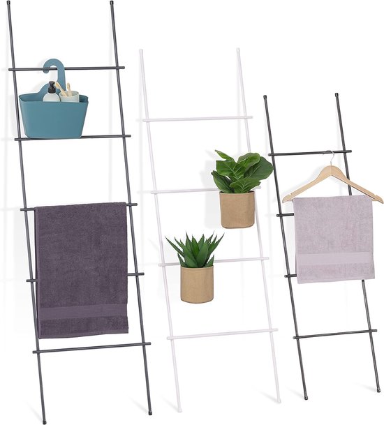 Biscottini Handdoekladder Voor De Badkamer, 180 X 8 X 37 Cm Decoratieve Houten Ladder Bruikbaar 835461