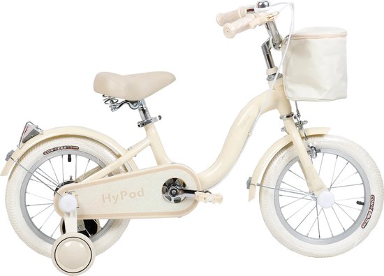Vélo pour fille Yar Biky - 16 pouces - Vélo enfant avec roues stabilisatrices et sacoche de guidon - Beige