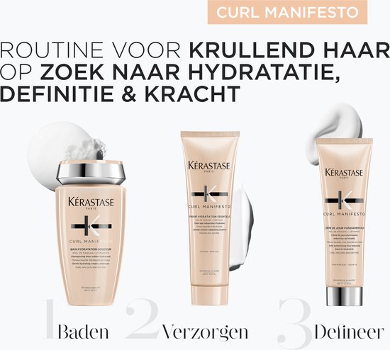 Kérastase Curl Manifesto Hydraterend Trio + Cadeau - Shampoo 250ml, Conditioner 200ml & Leave-in Crème 150ml + Shampoo 75ml Cadeau - Voor Gehydrateerde & Veerkrachtige Krullen