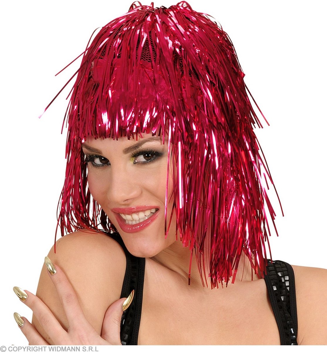 Disco pruik lurex rood