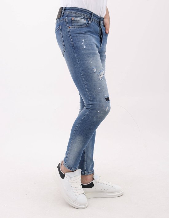 Jeans Homme - Jeans Homme Adultes - Jeans Homme Slim Fit - Jeans Déchirés et Stretch avec éclaboussures de Peinture - MM- S-106 - Blauw