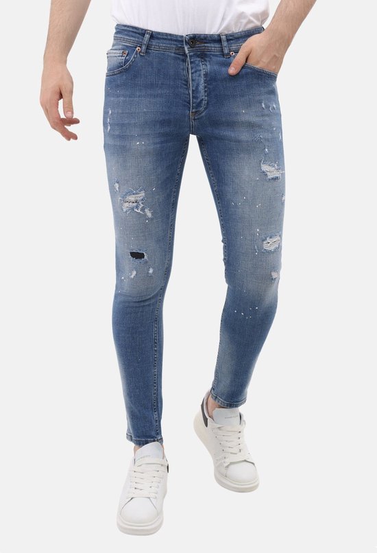 Jeans Homme - Jeans Homme Adultes - Jeans Homme Slim Fit - Jeans Déchirés et Stretch avec éclaboussures de Peinture - MM- S-106 - Blauw