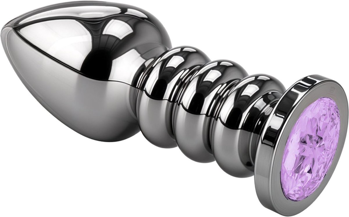 Goedkoopste Cupitoys® Metalen buttplug - Zilver - Diamant lichtpaars - Gedraaid - Large - Sex toys voor vrouwen - Sex toys voor mannen - Buttplugs