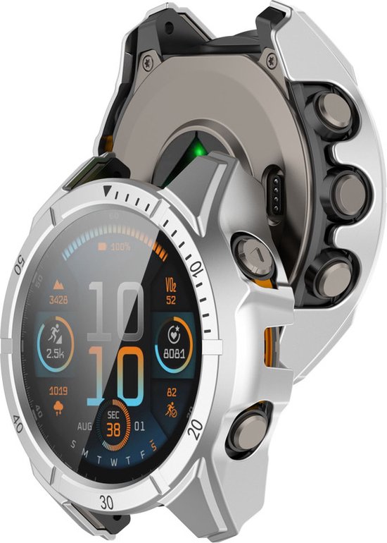 Protecteur d'écran pour boîtier de montre - boîtier - verre trempé - adapté pour Garmin Fenix ​​​​8 (43 mm) - argent-noir