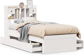 vidaXL - Bed - met - boekenkast - zonder - matras - grenenhout - wit - 75x190 - cm