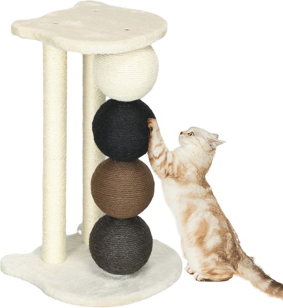 Hzuaneri Kattenkrabpaal, 178cm Meerlaagse Kattenboom met Groot Platform, 2 Grotten, 7 Sisalpalen, Pompons, Kattenmand, Hangmat, Geschikt voor Katten van Alle Groottes, Beige MS17818YL