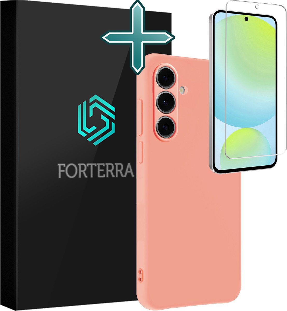Hoesje Met Screenprotector - Geschikt voor Samsung Galaxy S24 FE - Sterk & Shockproof - Telefoon Hoes - Back Cover - Siliconen Case - Perzik