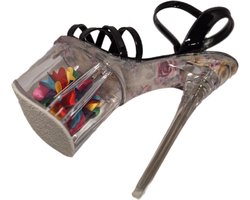 JUMEX-EROTIC PUMP-GLAZEN PLATEU-15CM HEEL-BLACK/FLOWER-40