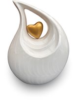 Urn | Teardrop Messing urn | crème wit met gouden hart | Handgemaakte urn | 2.5 liter | Grote urn | Crematie urn | urn voor volwassenen | urnen volwassenen | urnen voor as mens