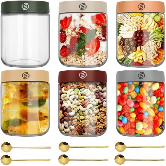 Eiflayn Lot De 2 Bols Muesli à Emporter Avec Cuillère - Pots Yaourt Double Couche Anti-Fuite 600+200ml Pour Travail, École Et Voyages