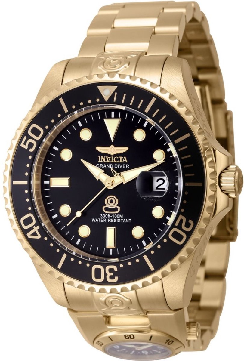 Invicta Grand Diver 45816 Heren Horloge - Waterdicht - Analoog - Automatisch Uurwerk - Roestvrij Staal met zwarte Wijzerplaat - 47mm