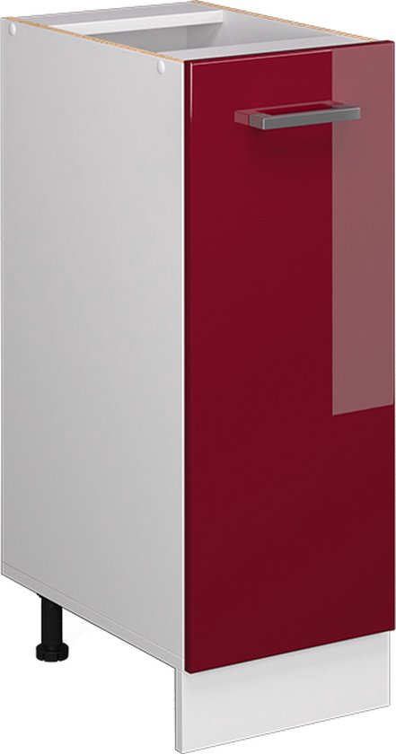 Vicco Élément bas universel R- Line, Rouge bordeaux brillant/ Wit, 30 cm avec porte, sans plan de travail
