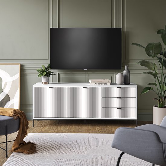 Vicco Meuble TV Eliza, Wit, 150,1 x 60 cm avec 3 tiroirs, 2 portes