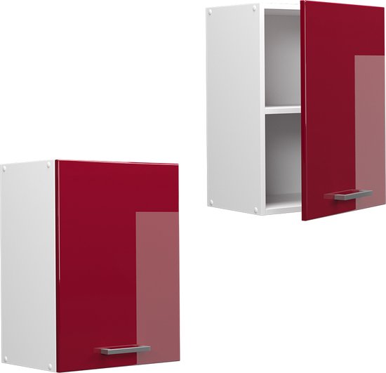 Vicco Armoire suspendue universelle R- Line, Rouge bordeaux brillant/ Wit, 45 cm avec porte