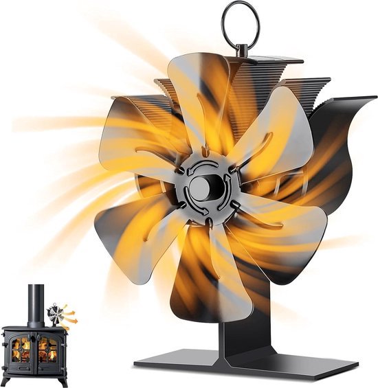 Tomersun Houtkachelventilator met 8 bladen, warmteaangedreven houtkachelventilator met thermometer voor open haard/houtbrander/houtkachel/meervoudige kachels, stil milieuvriendelijk