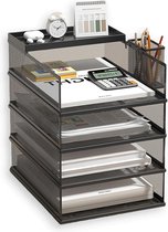 Inovra ® - 5-Laags Stapelbare Brievenbak met Pennenhouder voor Bureauorganisatie - Bureau Organizer Pennenbak Accessoires
