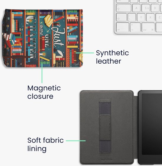 kwmobile e-reader hoesje geschikt voor Pocketbook Verse / Verse Lite / Verse Pro / Color / Vivlio Light/Light HD hoes - E reader flip case met magneetsluiting - Ereader cover - bibliotheek design in meerkleurig van kwmobile — afbeelding 4