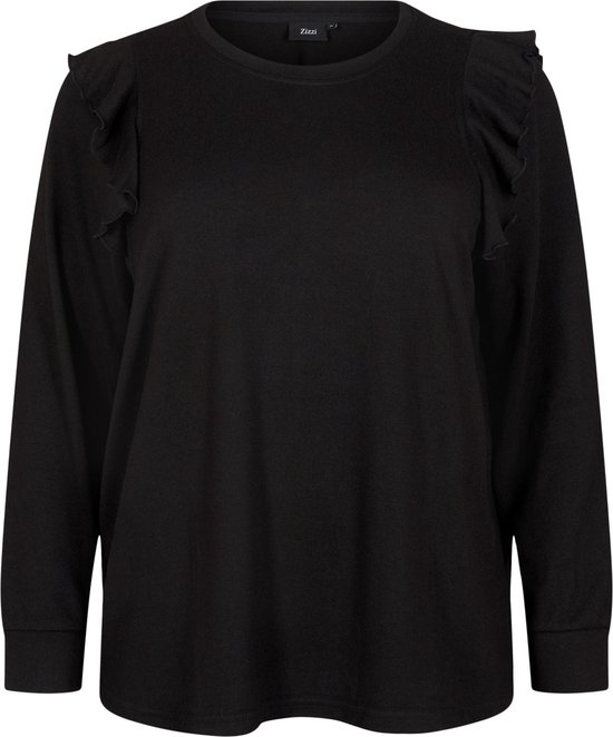 ZIZZI VLUCCA, L/S, FRILL BLOUSE Dames Blouse - Black - Maat M (46-48)