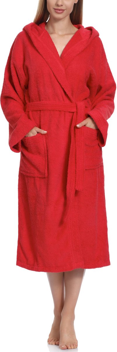 Ladeheid Dames Badjas met Capuchon - 100% Katoen - Wasmachine bestendig - Badstof – Rood – S – LA-LA40-102-DG