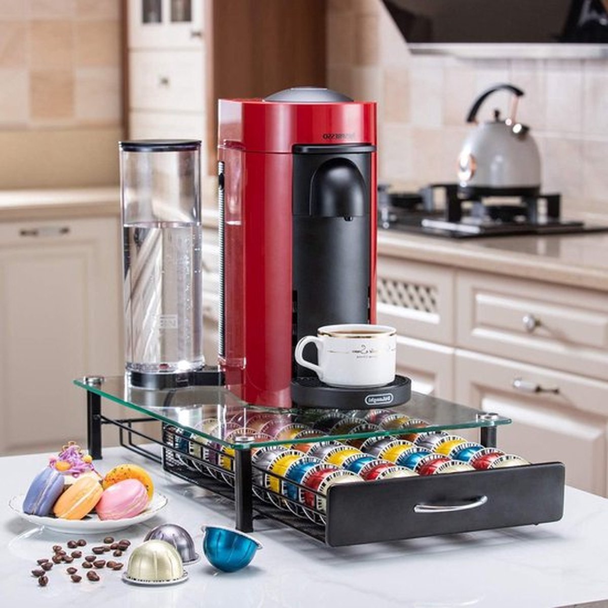 PolkaHome Capsulehouder Nespresso Vertuoline Koffiepod Opbergrek Glazen Lade 40 Pods Capaciteit capsulehouder nespresso