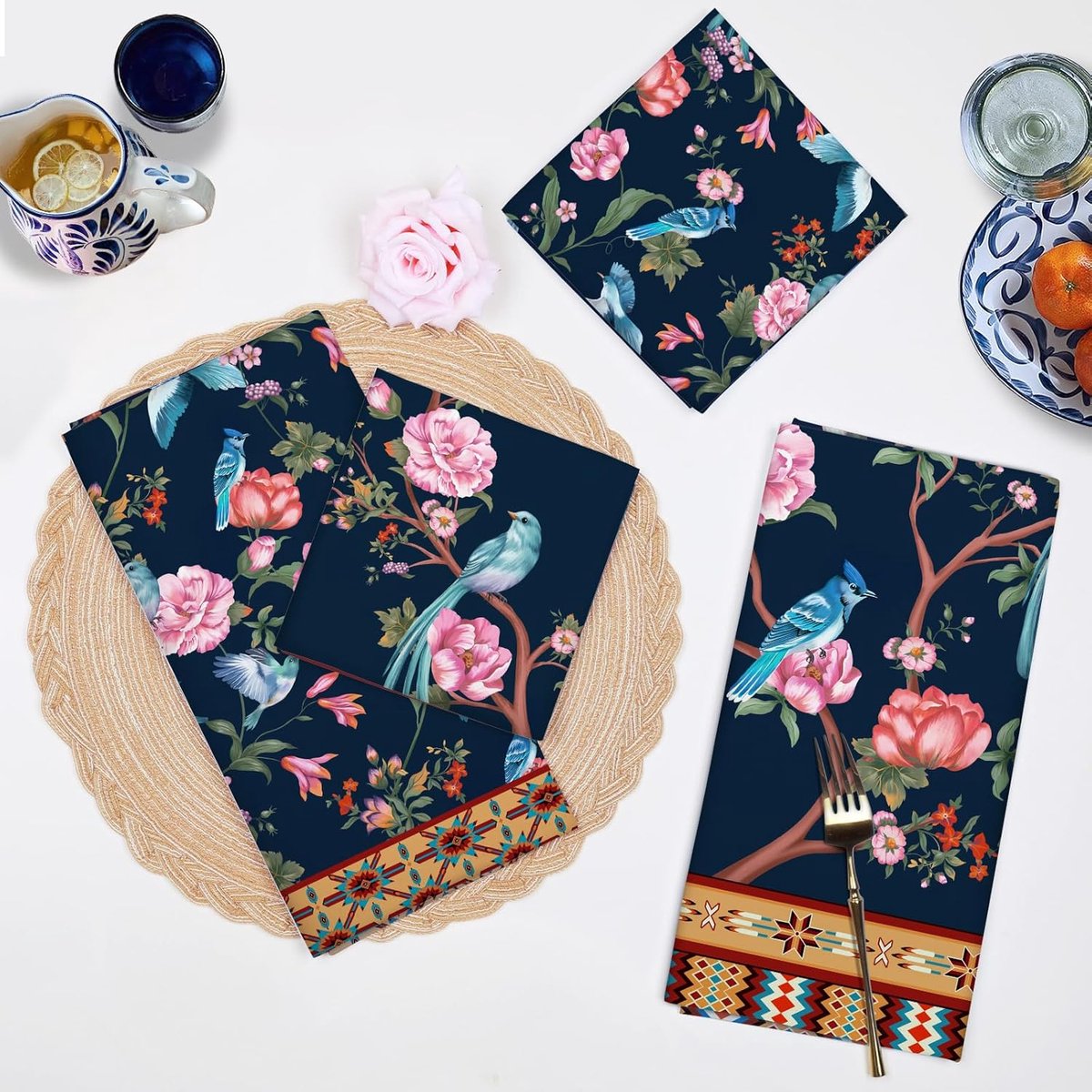 Arquiel Lente Zomer Bloemen Theedoeken 4 Stks 48 × 70 cm, 100% Katoen Zachte Keukenhanddoek Handdoeken Meerdere Toepassingen Sneldrogende Vaatdoek voor Keuken, Verjaardag, Bruiloft, Geschenken voor