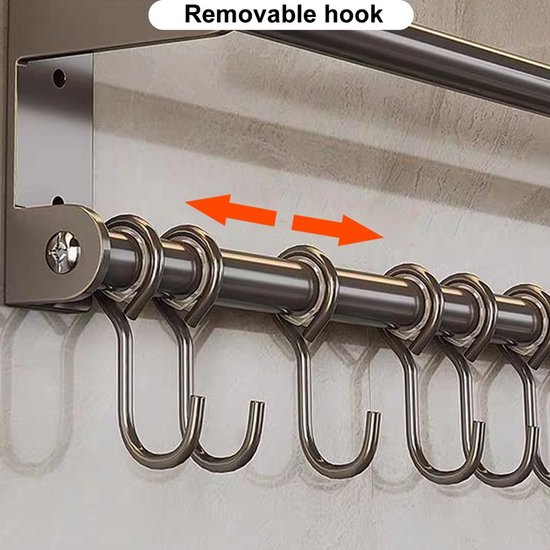 Haaklijst Voor De Keuken, Zonder Boren, Zelfklevende Keukenrail Met 7 Haken Kledinghaken Zonder Boren 20 Kg Draagvermogen Aluminium Matte Afwerking