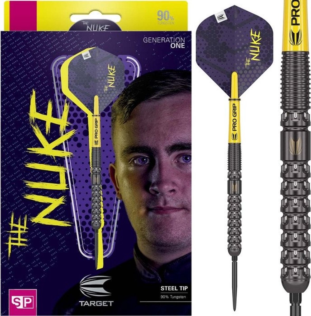 Target Darts Luke Littler G1 Steel Tip Swiss Point Darts, 90% Tungsten Dart, 24G | Generation 1 Steel Tip Dart, Player Edition Swiss Points Dart Sets met Gereedschap, Pro Grip Shafts & No.2 Flights