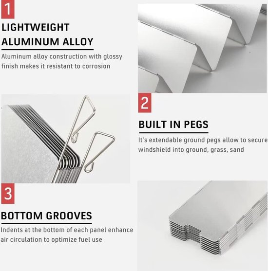Opvouwbaar Aluminium Windscherm Voor Kooktoestel. Hoogte 24cm Breedte 835cm Dikte Opgevouwen 2cm