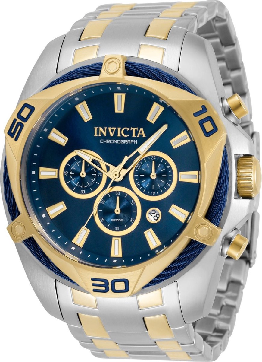 Invicta Bolt 34125 Heren Horloge - Waterdicht - Analoog - Quartz Uurwerk - Roestvrij Staal met blauwe Wijzerplaat -50mm