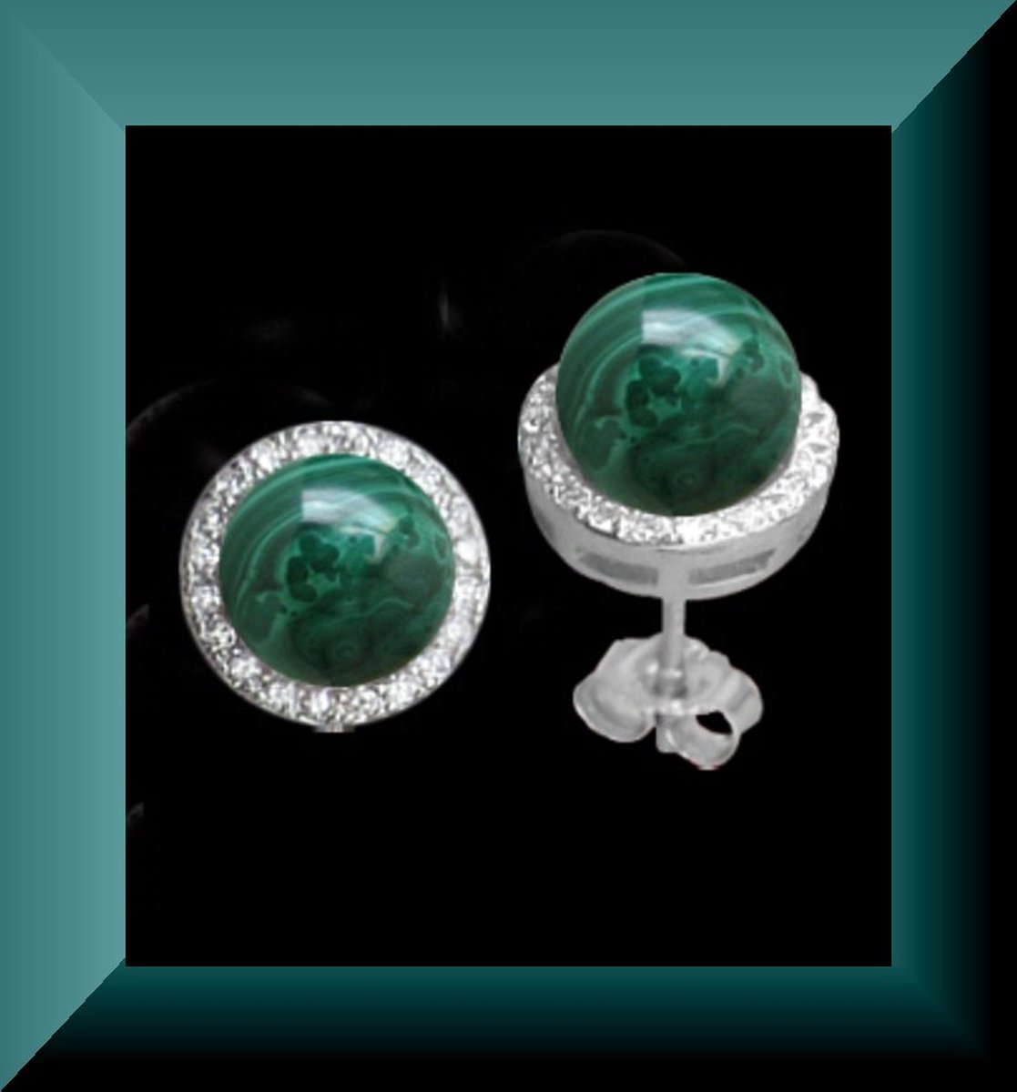 Hetty'S - Zilveren - oorstekers met malachiet - zirconia's