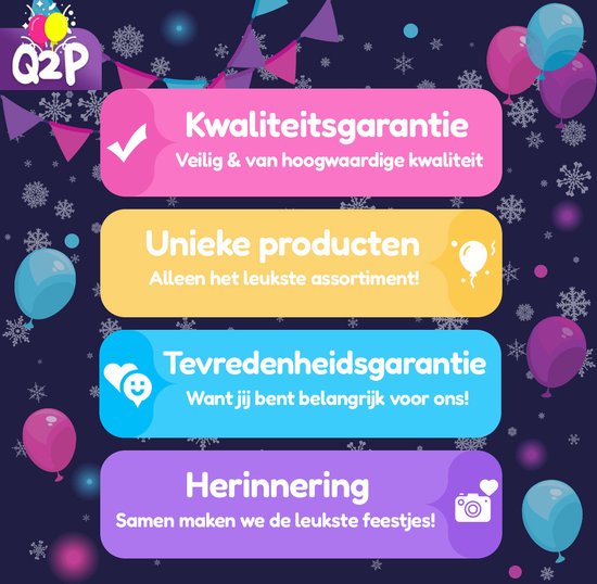 Vier tekstvakken met iconen en ballonnen, met Nederlandse tekst.