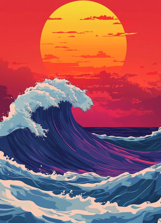 Océan Poster | Vagues Poster | Coucher de soleil Poster | Affiche Nature | Paysage Affiche | 61x91cm | Décoration murale | Affiche murale | Convient pour l'encadrement