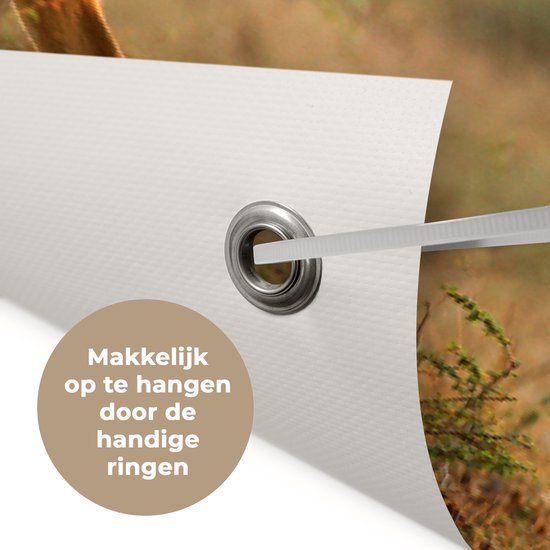 Tuinposter 180x120 cm - Tuindecoratie Herten - Bos - Herfst - Bosdieren - Natuur - Hert - Poster voor in de tuin - Buiten decoratie - Schutting tuinschilderij - Tuindoek muurdecoratie - Wanddecoratie balkondoek