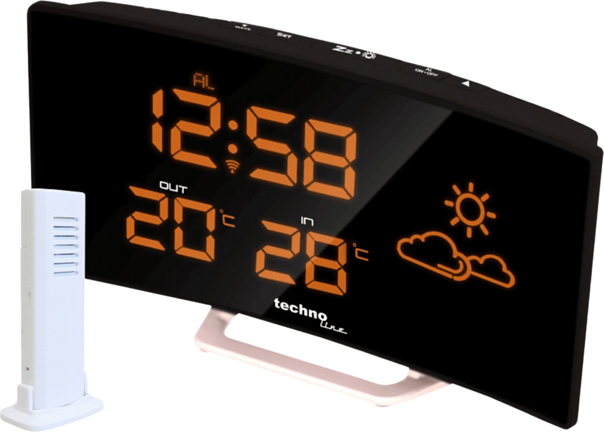 Grote gebogen digitaal display / binnenthermometer / hygrometer weerstation - TECHNOLINE WS6832