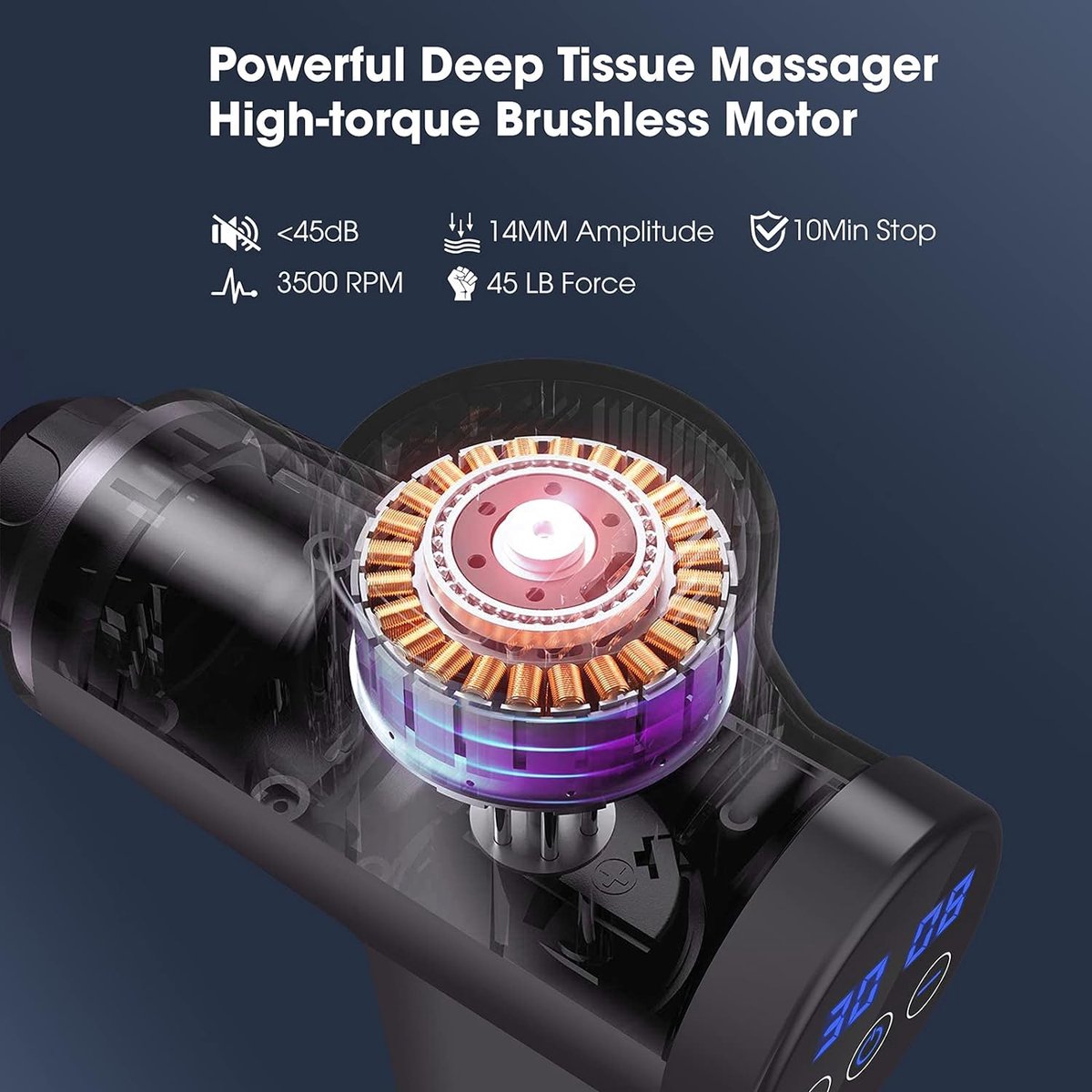 Afbeelding 3 van Massagepistool - Lichaamsmassage - 30 Snelheden - 6 Kopstukken - Spierpijnverlichting - LCD-Touchscreen