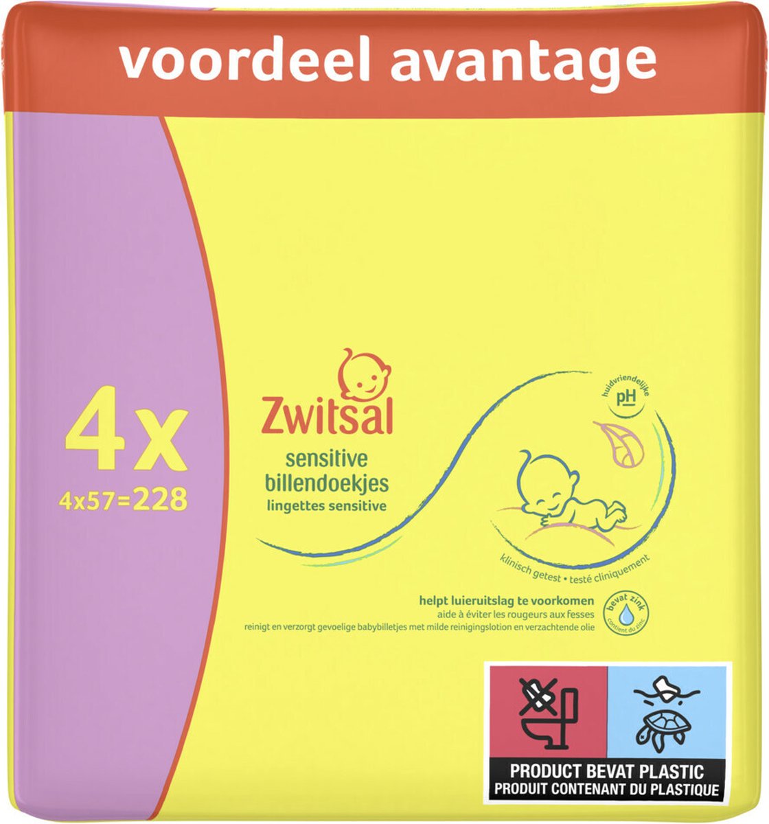 3x Zwitsal Billendoekjes Sensitive 4x57 = 228 stuks