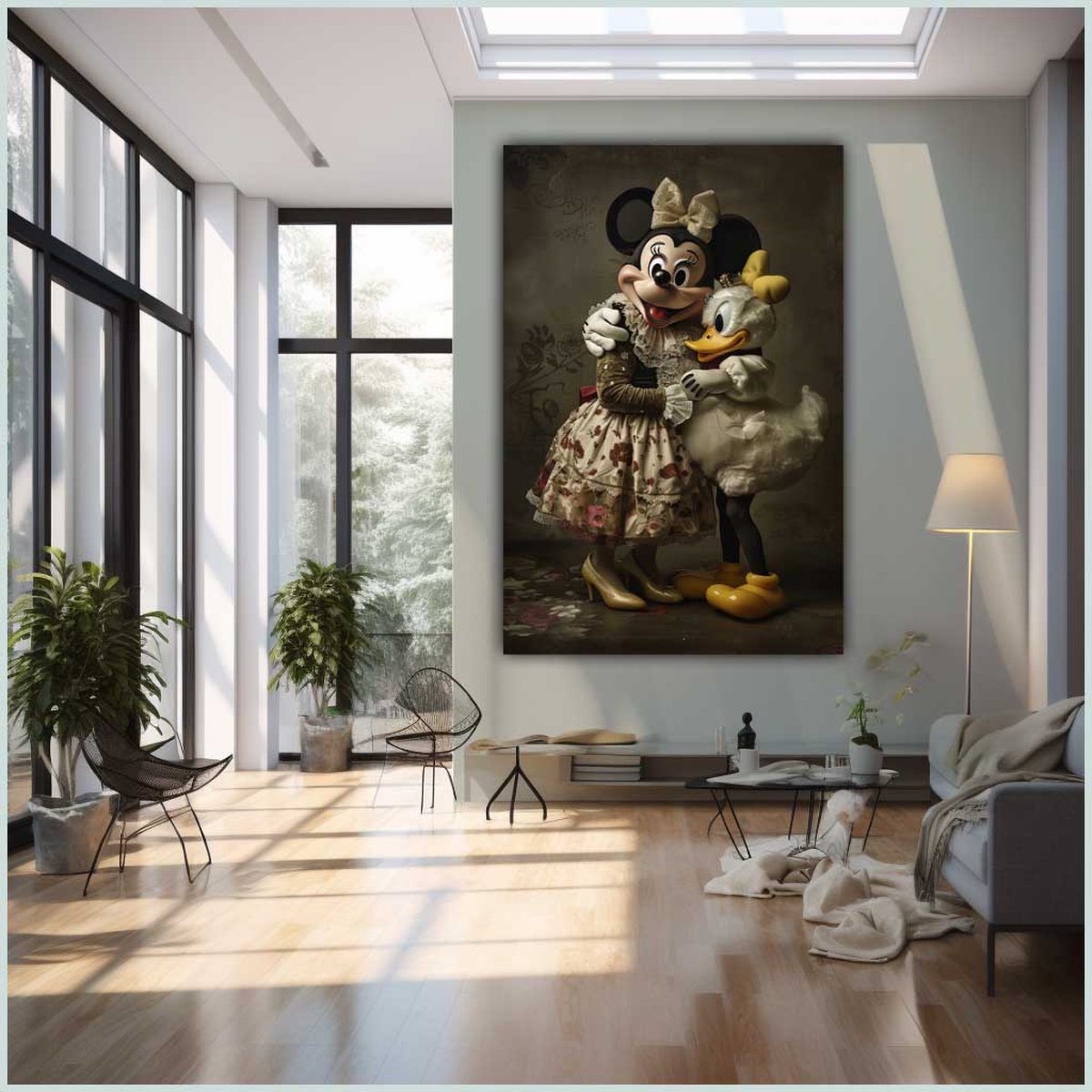 Canvas schilderij - Canvas - Staand - 50 x 70 cm - Portret - Dier - Minnie en Donald Duck - Dansen - Modern- Wanddecoratie - Muurdecoratie woonkamer - Uniek - Exclusief -Picturetopicture