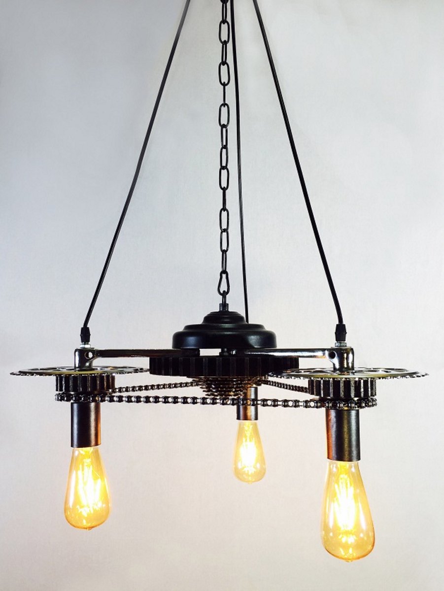 LM-Collection Gearhead Hanglamp - 67x67x24cm - E27 - Grijs - Metaal - hanglampen eetkamer, hanglamp zwart, hanglampen woonkamer, hanglamp slaapkamer, hanglamp kinderkamer, hanglamp rotan, hanglamp hout, hanglamp industrieel