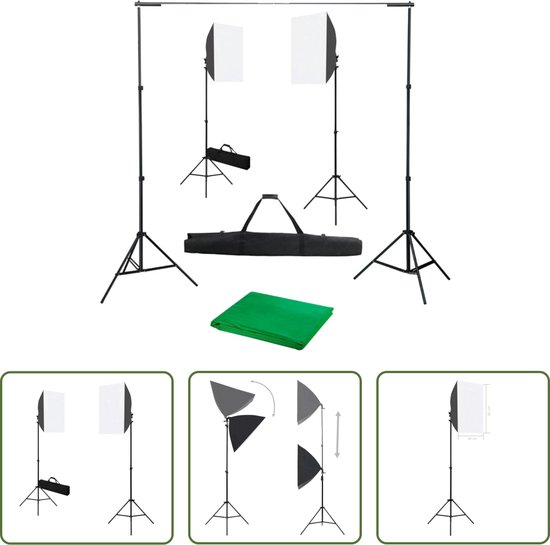 Foto: The living store studioset achtergrond 300 x 300 cm groen inclusief softboxlampen en statieven