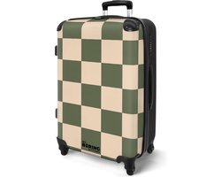 NoBoringSuitcases.com NoBoringSuitcases.com® - Koffer groot - Rolkoffer lichtgewicht - Groen met beige schaakbord print - Ruimbagage medium met TSA slot
