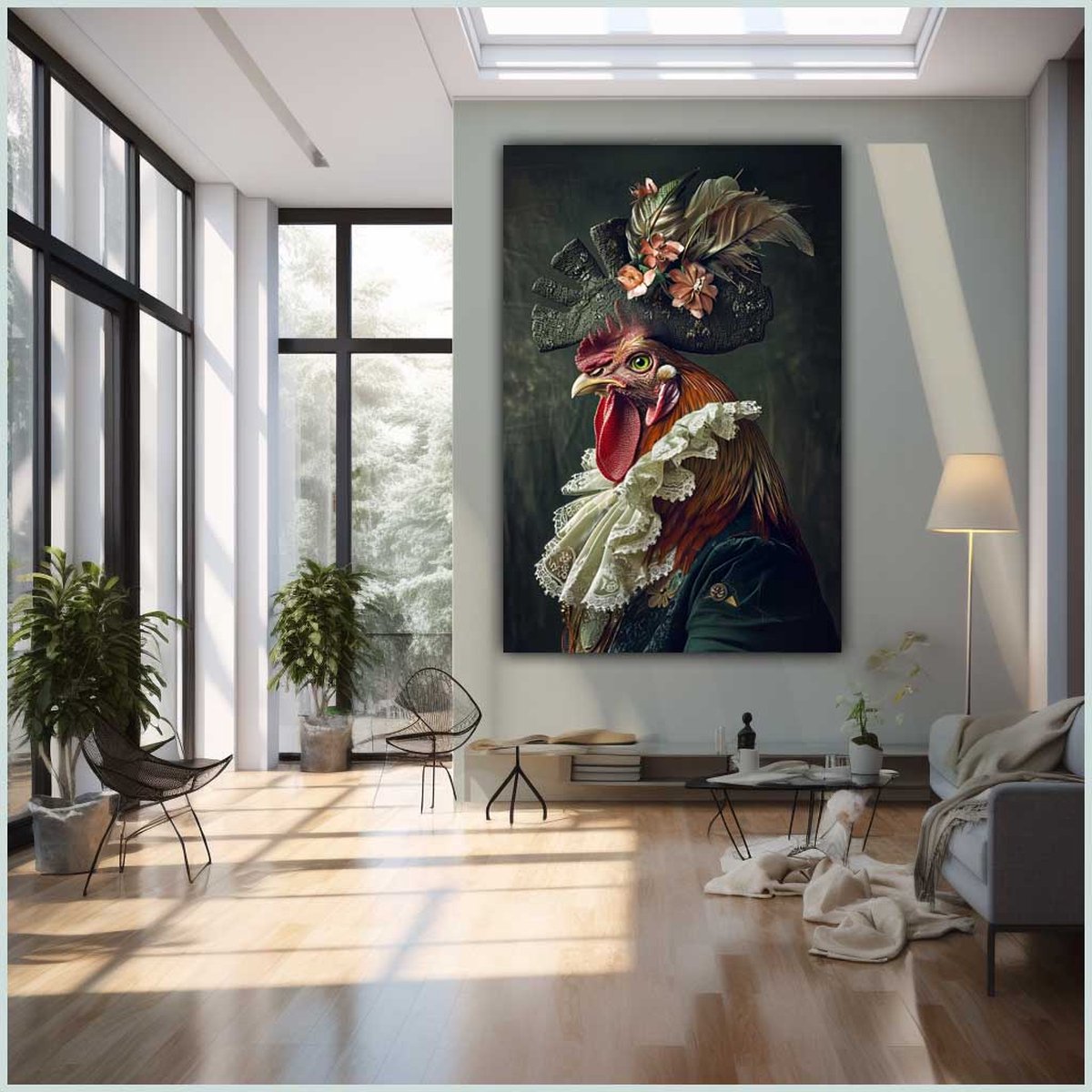 Canvas schilderij - Canvas - Staand - 50 x 70 cm - Portret - Dier - Haan - Vintage - Modern - Wanddecoratie - Muurdecoratie woonkamer - Uniek - Exclusief -Picturetopicture