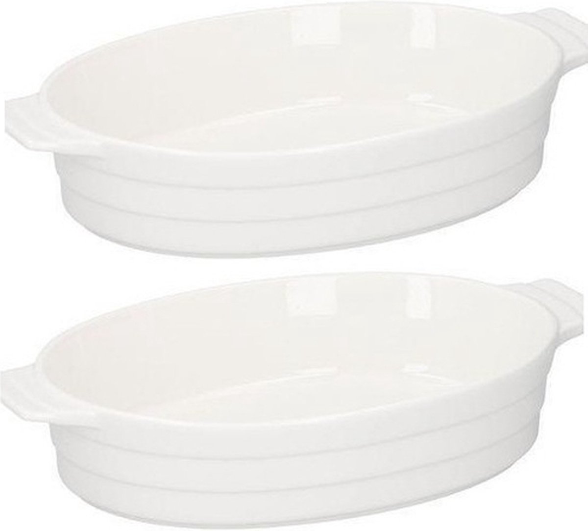 Ovenschaal - 2x - ovaal - keramiek - 31 x 18,5 cm - wit - braadslede