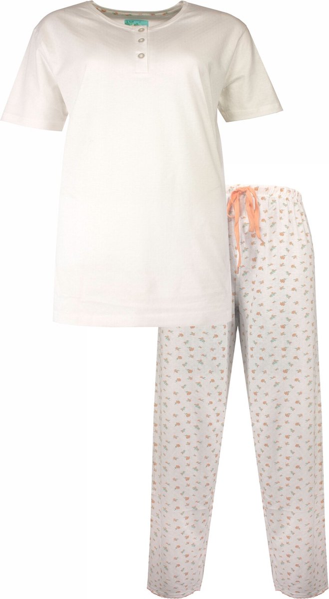 Tenderness Dames Pyjama - Katoen - Polo Sluiting - Wit - Maat S
