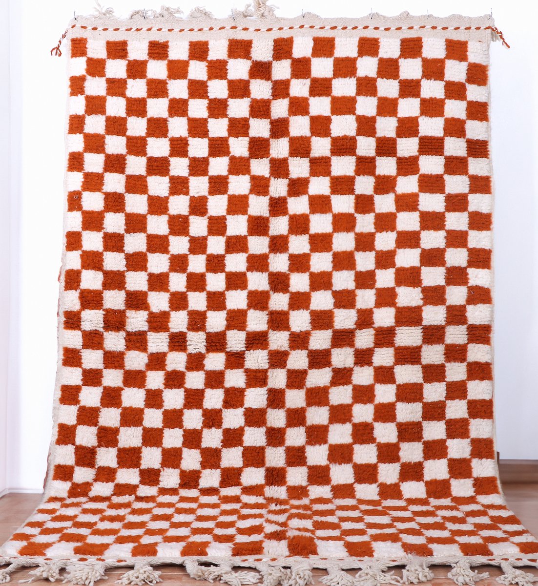 Traditioneel geruit tapijt oranje-wit - 250 x 150 cm - Handgeknoopt vloerkleed, hoogpolig tapijt, geblokt tapijt