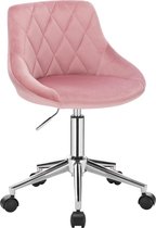 Bol.com Roxana® Stoel Fluweel - Make Up Stoel Fluweel - Roze - Kantoorkruk - Kantoorstoel - Hoogte Verstelbaar - Rugleuning - 5 ... aanbieding
