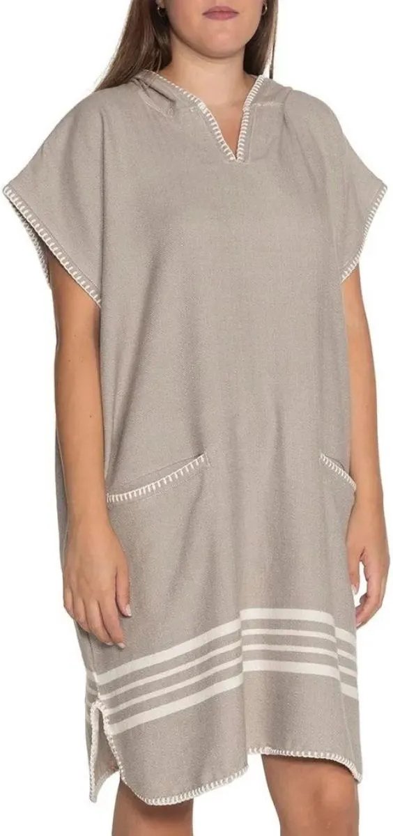 Strandponcho Sultan Taupe - S/M - saunaponcho - damesponcho - S/M - dames poncho - poncho volwassen - poncho met capuchon