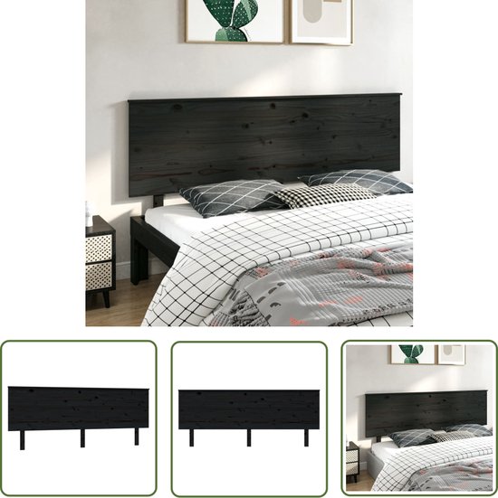 The Living Store Tête de Lit en Bois Zwart - 204 x 6 x 82,5 cm - Charme Rustique