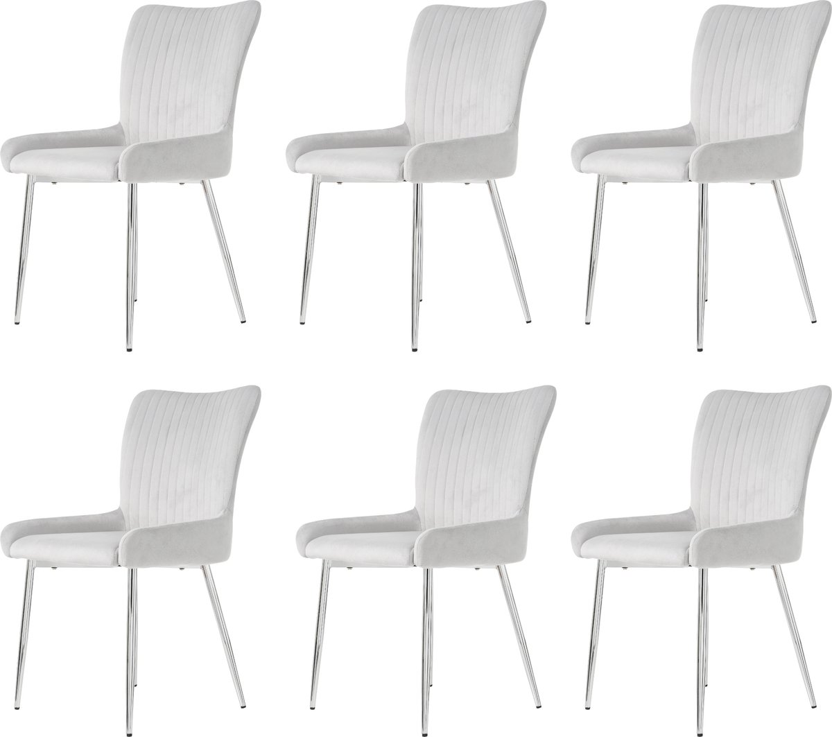 Merax Velvet Eetkamerstoelen Set van 6 – Grijs – Luxe Fluwelen Stoelen met Lendensteun – Zilveren Metalen Poten