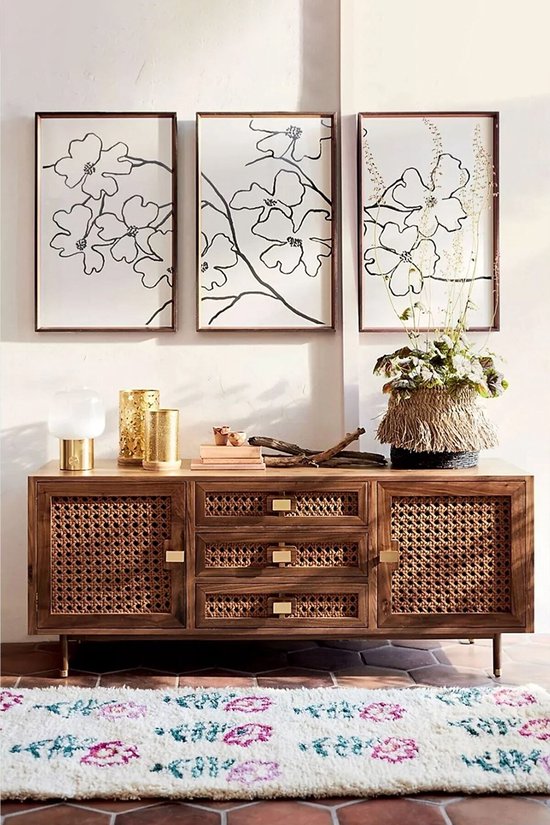 Tableau fleuri minimaliste en trois parties 42x62 cm
