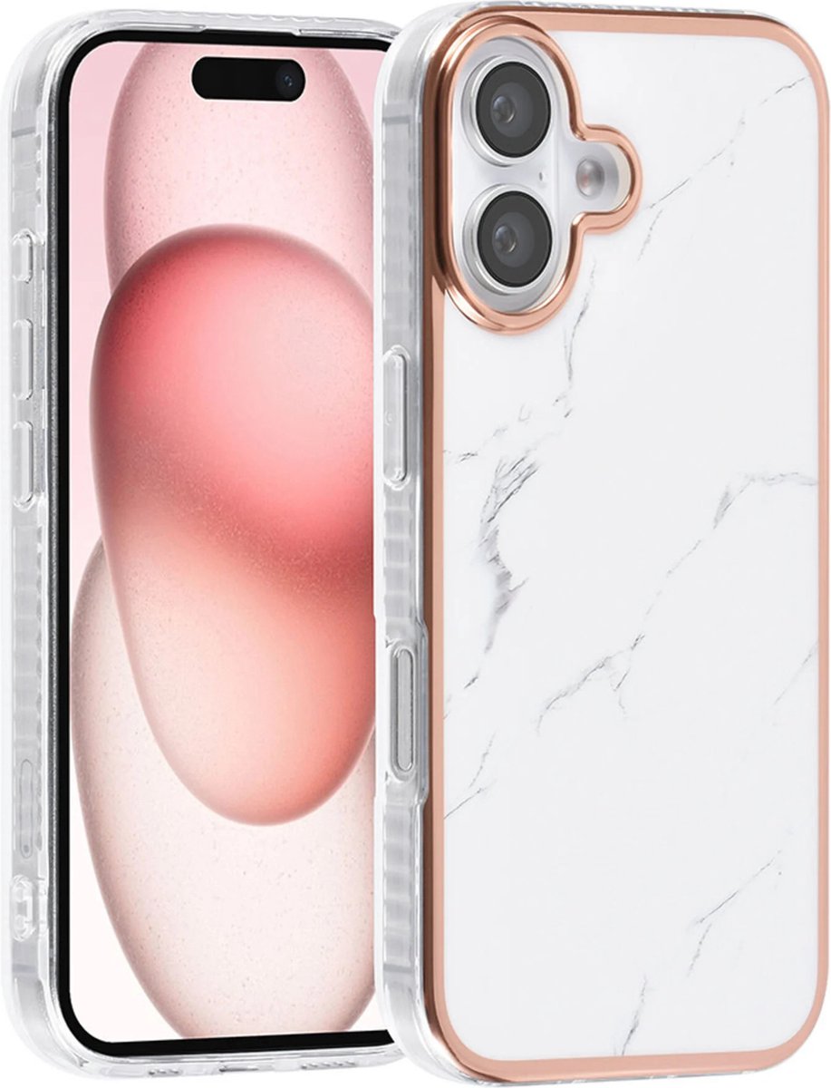 TUNIQ - iPhone 16 - Backcover hoesje - Silicone - Marmer Wit
